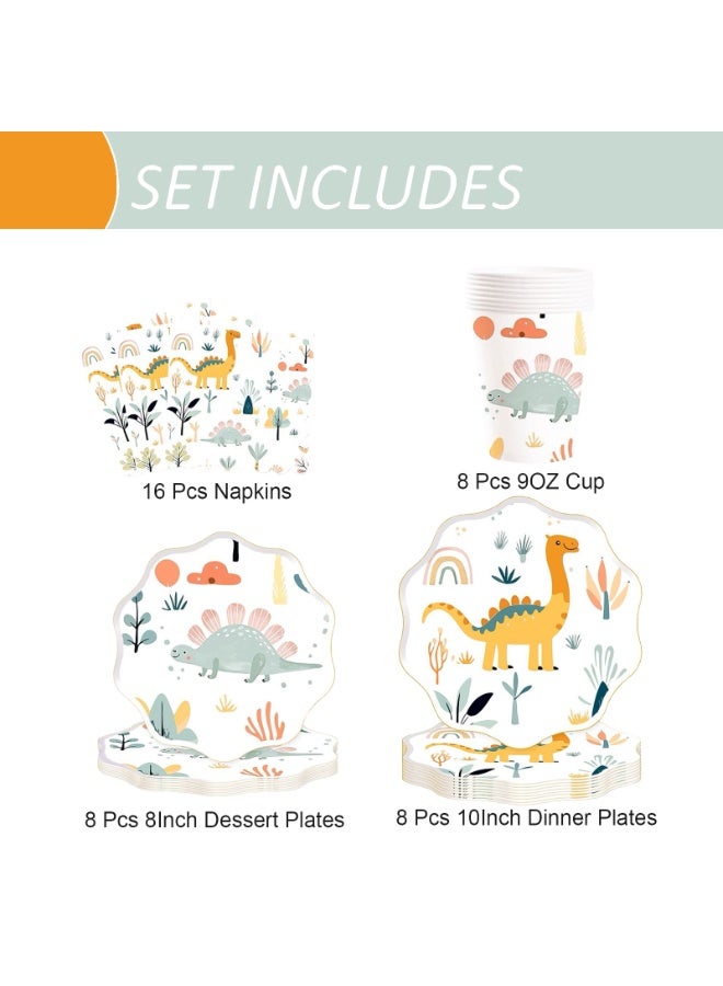 Home Smart Dinosaur Series Dessert Plates (8" & 10.5"), Cups (9oz, 8 Pcs), Napkins (6.5" x 6.5", 16 Pcs) - Elegant Dinosaur Series Set for Parties, Gatherings, Birthday and Special Occasions - Image 3